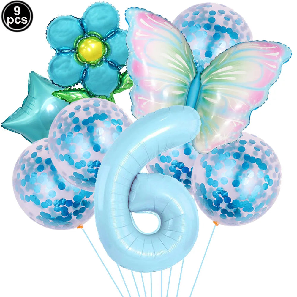 Blue Bow Birthday Party Decor Girl's Bow Birthday Decor Blue Bow Balloons Banner Garland Cake Toppers Bow Themed Party Decor