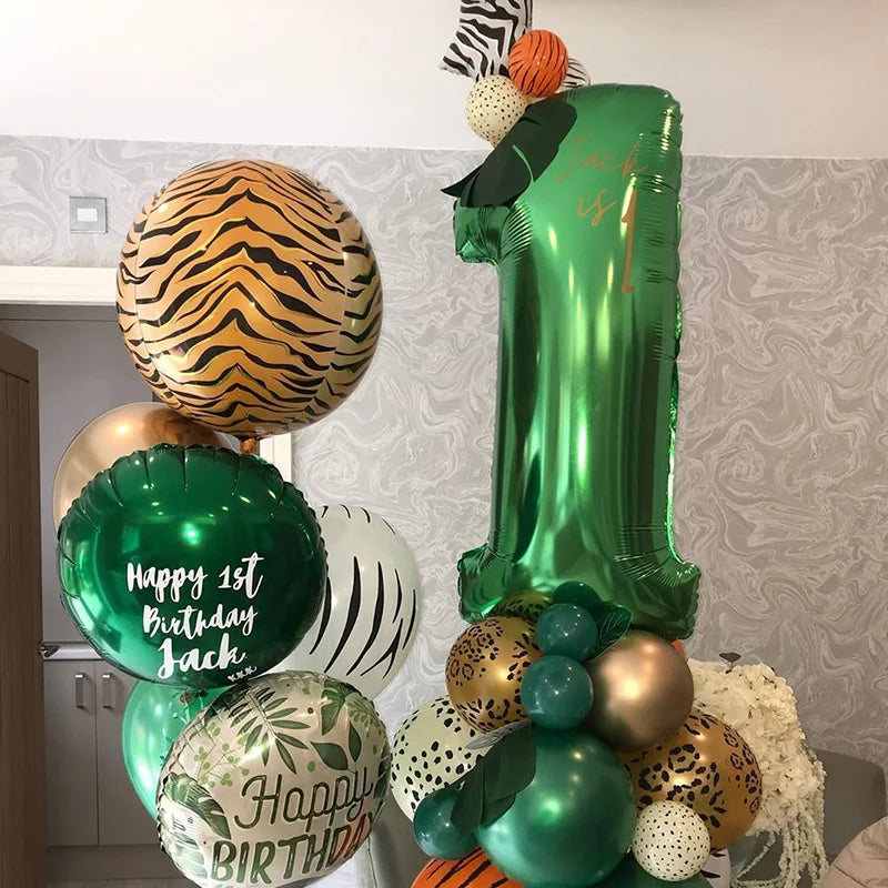 Cyuan 32/40inch green number balloons Foil Balloon Jungle Safari Birthday Balloon Party Baloon 0 1 2 3 4 5 6 7 8 9 globos Balls