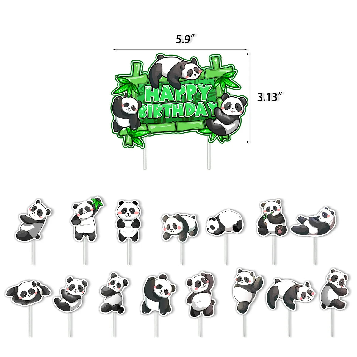 Cartoon Panda Animal Green 32inch Foil Number Balloon Set Children Birthday Party DIY Decoration Baby Shower Kids Animal Balloon