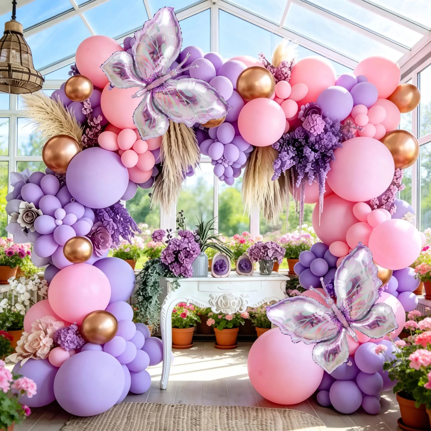 [Butterfly Theme Balloon Garland] 172-Piece Purple Butterfly Theme Balloon Garland Kit - Maca Purple and Pink with Gold Balloons, Suitable for Birthday, Mother's Day, Anniversary, and Spring Wedding Decorations