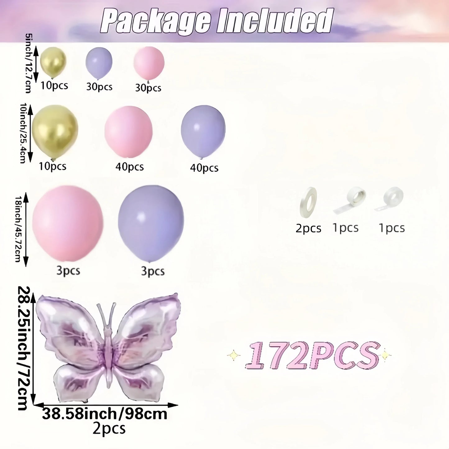 [Butterfly Theme Balloon Garland] 172-Piece Purple Butterfly Theme Balloon Garland Kit - Maca Purple and Pink with Gold Balloons, Suitable for Birthday, Mother's Day, Anniversary, and Spring Wedding Decorations