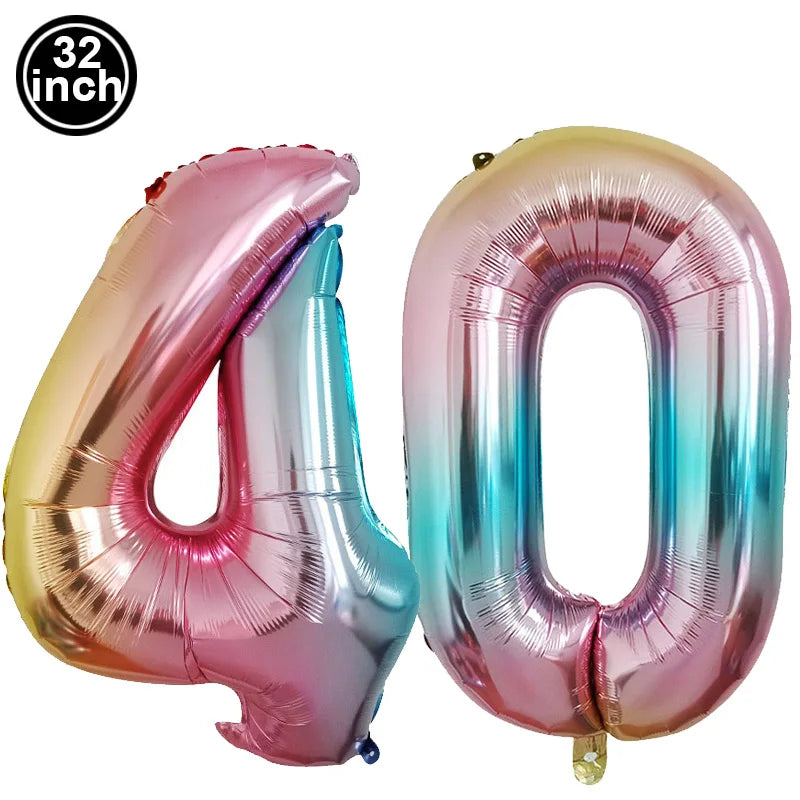 Number 40 Balloon 40 Digit Balloon Forty Blue Figure Green Globe 40th Birthday Big Large Red Rose Golden Black Colorful 32inch