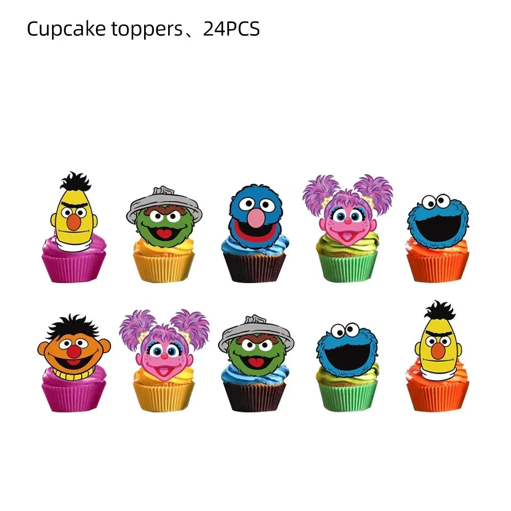 Cute S&Sesames Street Birthday Party Decorations Moster Theme Tableware Cake Topper Balloon Party Favors Kids Baby Shower Decor