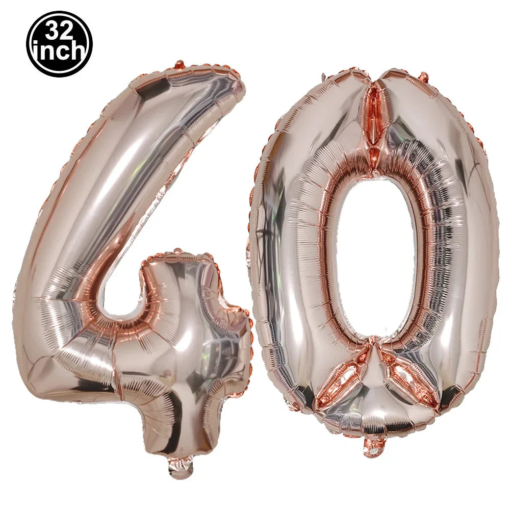 Number 40 Balloon 40 Digit Balloon Forty Blue Figure Green Globe 40th Birthday Big Large Red Rose Golden Black Colorful 32inch