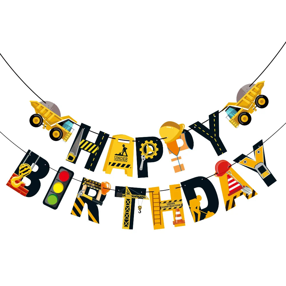 Construction Birthday Banner garland Construction Vehicles Truck Balloon Boys Birthday Party Decor Construction Party Decoration