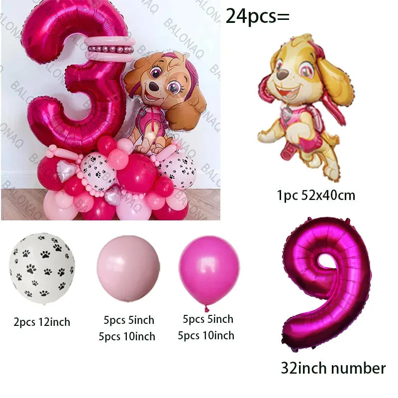 24pcs Paw Patrol Children's Birthday Party Decoration Girls Boys Anime Cartoon Balloon Set Dogs Skye Chase Balloons Baby Shower