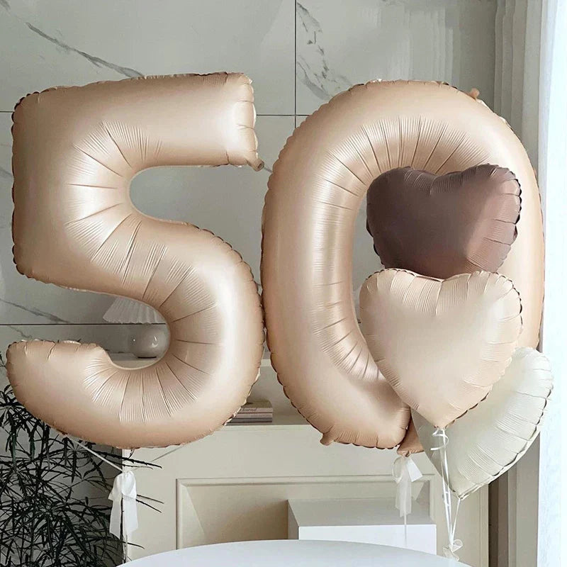 1Pcs Cream Number Birthday Balloons 32/40inch White Brown Caramel Beige Large Number Foil Balloon for Birthday Anniversary Decor