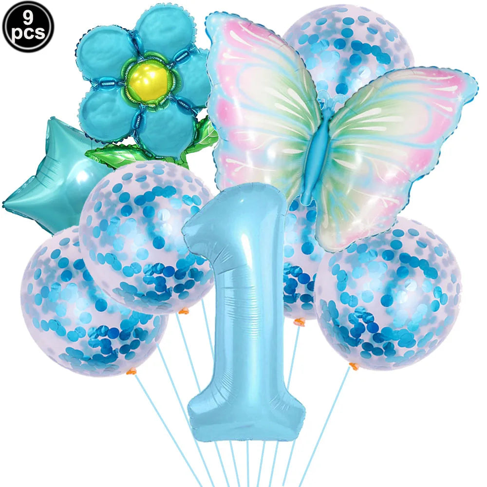 Blue Bow Birthday Party Decor Girl's Bow Birthday Decor Blue Bow Balloons Banner Garland Cake Toppers Bow Themed Party Decor