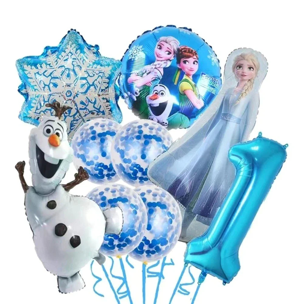 Frozen Foil Balloons Garland Arch Kit Blue Anime Number 1-9th Birthday Party Decor for Girls Wedding Baby Shower Party Supplies