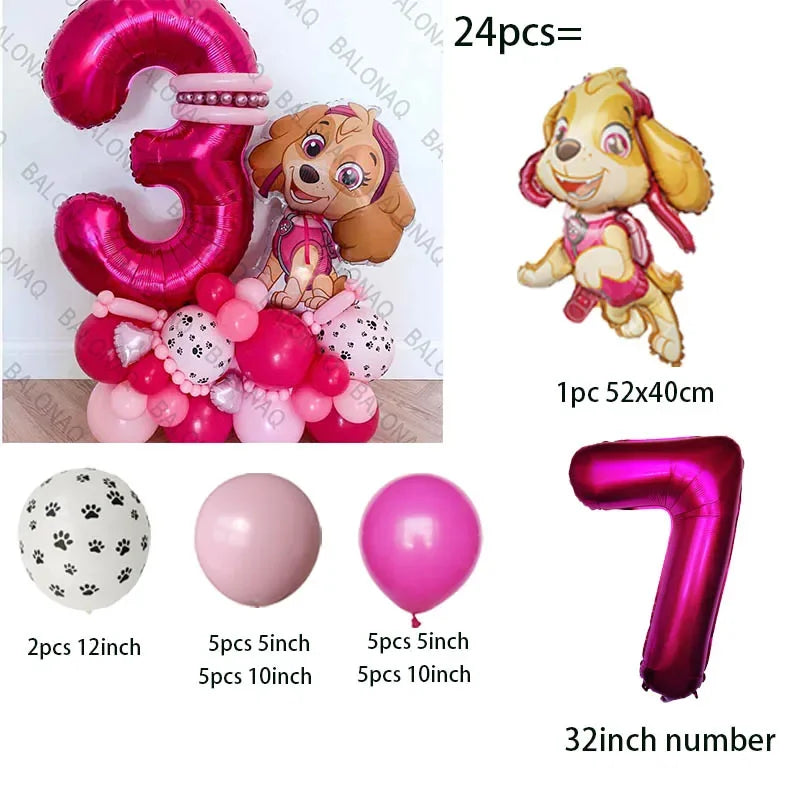 24pcs Paw Patrol Children's Birthday Party Decoration Girls Boys Anime Cartoon Balloon Set Dogs Skye Chase Balloons Baby Shower