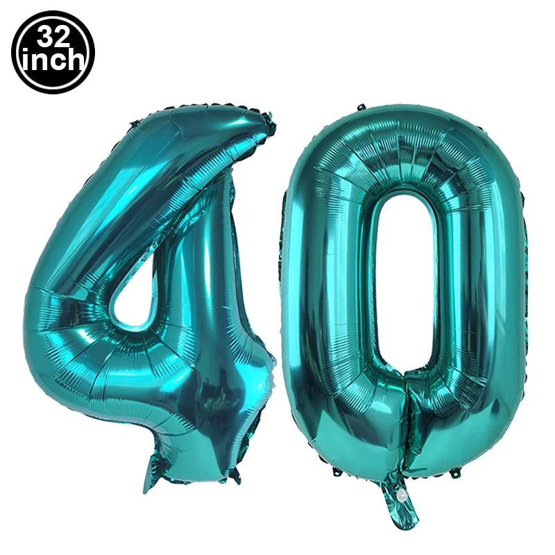 Number 40 Balloon 40 Digit Balloon Forty Blue Figure Green Globe 40th Birthday Big Large Red Rose Golden Black Colorful 32inch