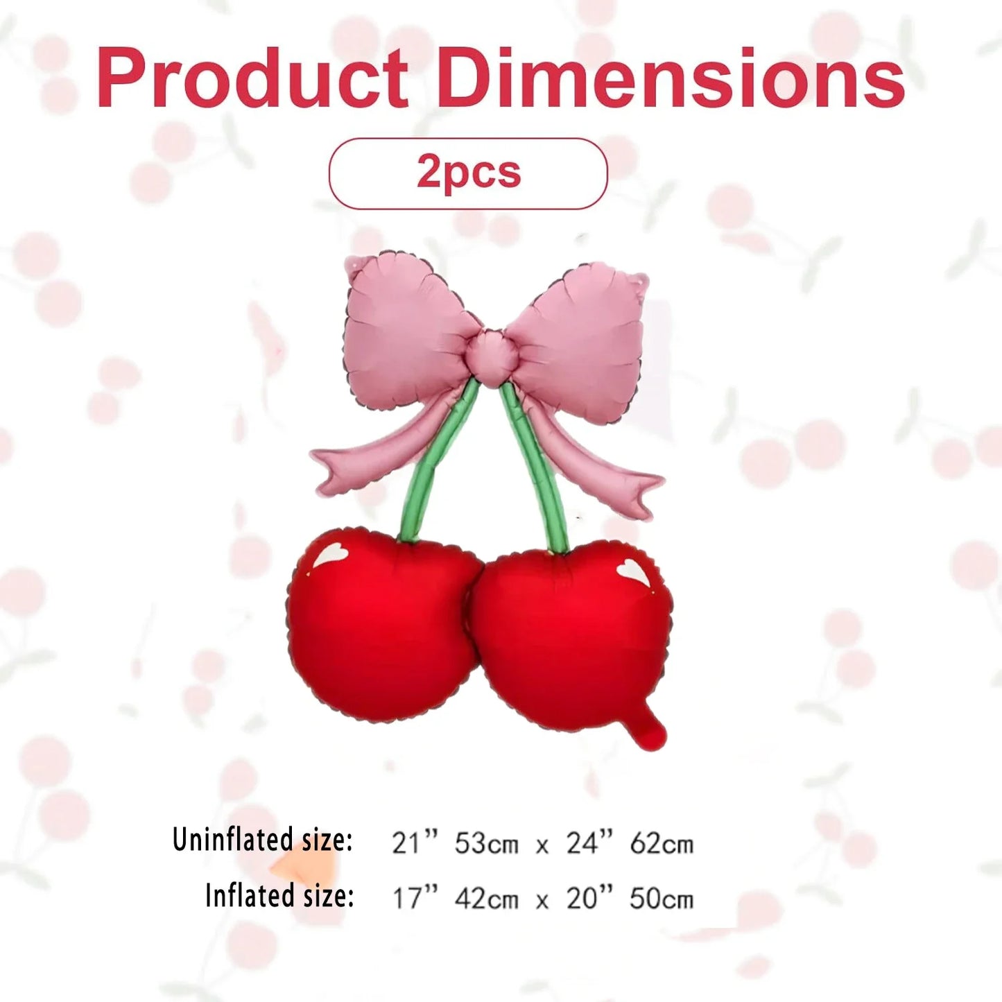 2PCS Pink Bow Red Cherry Balloons - "She's The Cherry On Top" Party Decor, Berry 1st Birthday, Girl/Women Summer Fruit Theme
