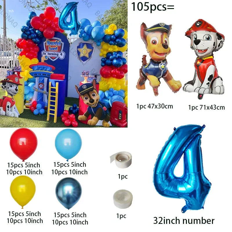 105pcs Paw Patrol Balloon Rescue Dog Chase Rubble Foil Balloon Children's Birthday Party Decoration Supplies Kids Gift