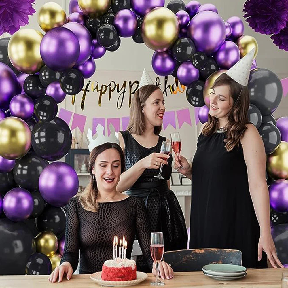 60Pcs Black Balloons Garland Metallic Gold Purple Balloons Arch Kit Kids Birthday Party Baby Shower Graduation Decoration Globos