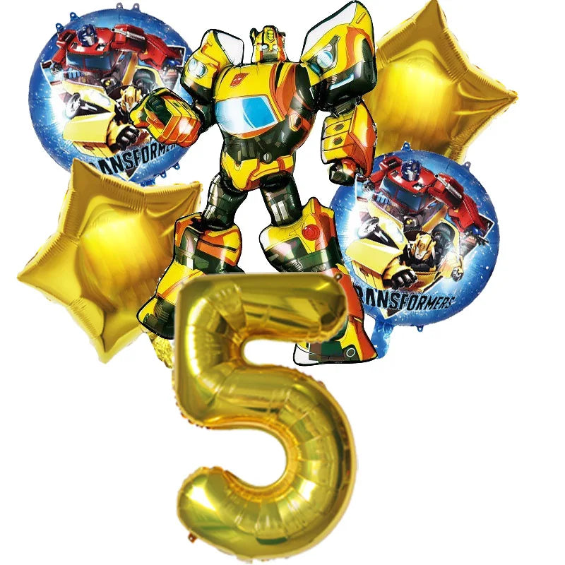 6pcs Transformers Optimus Prime Bumblebee Shaped Theme Aluminum Film Balloon Birthday Set Party Festival Background