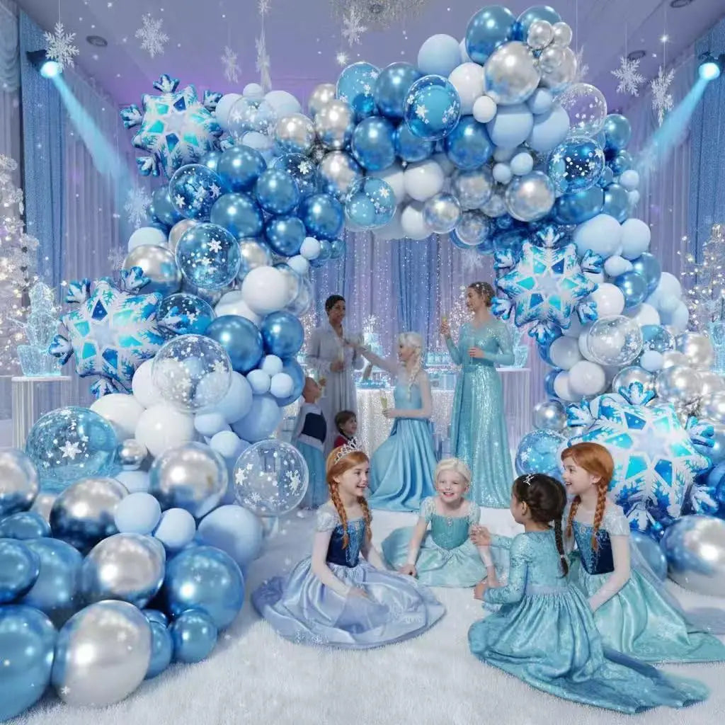 Frozen Balloons Garland Arch Kit Snowflake Blue Silver White Balloon for  Wonderland Snow Princess Birthday Party Decorations