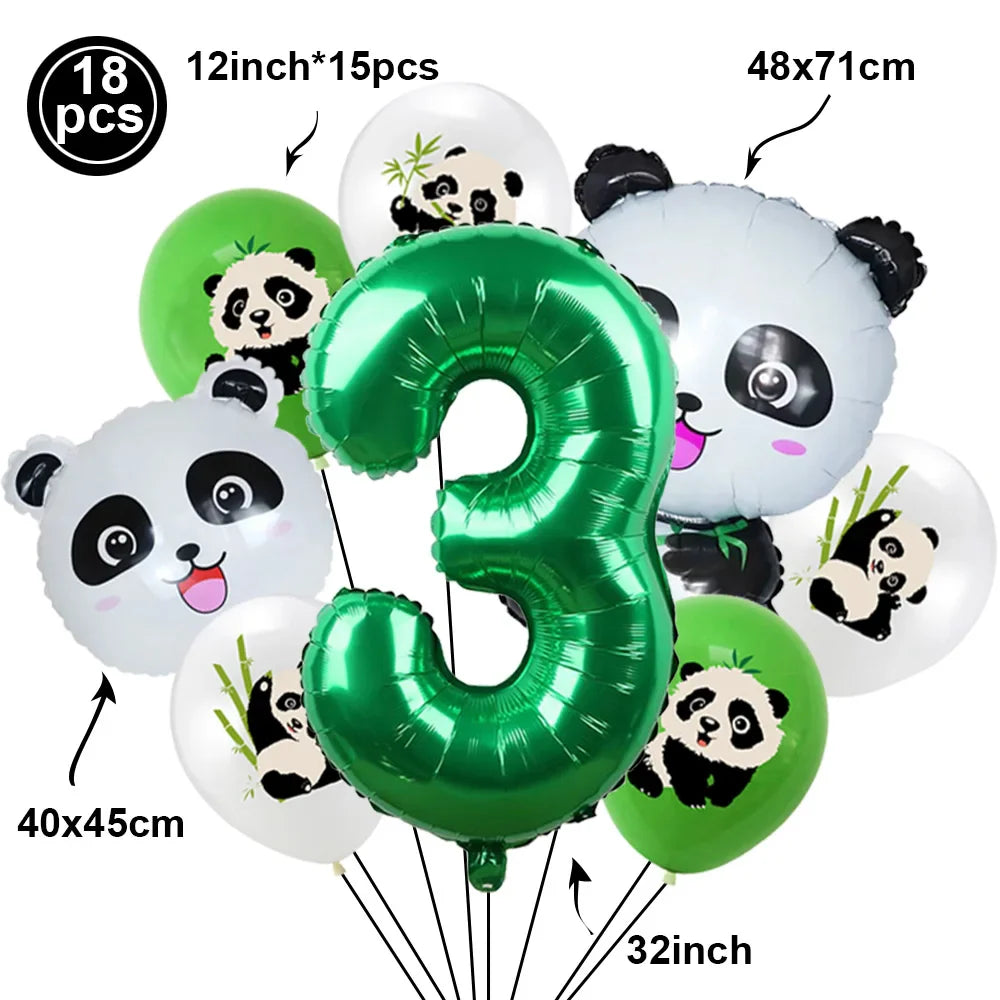 Cartoon Panda Animal Green 32inch Foil Number Balloon Set Children Birthday Party DIY Decoration Baby Shower Kids Animal Balloon