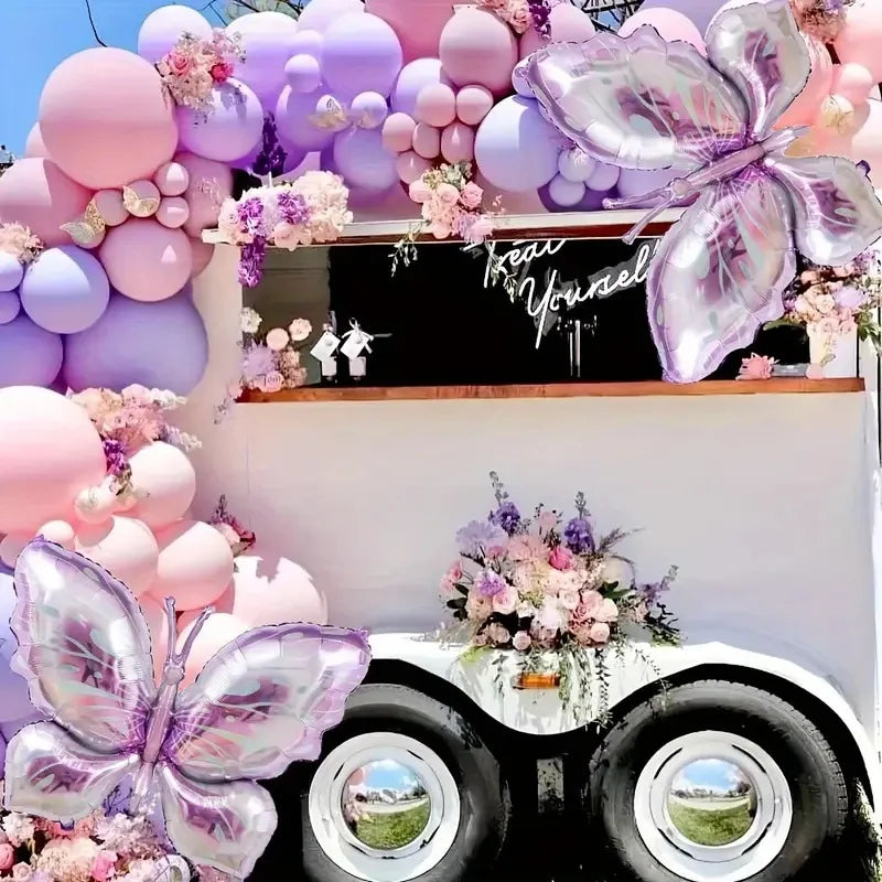 [Butterfly Theme Balloon Garland] 172-Piece Purple Butterfly Theme Balloon Garland Kit - Maca Purple and Pink with Gold Balloons, Suitable for Birthday, Mother's Day, Anniversary, and Spring Wedding Decorations