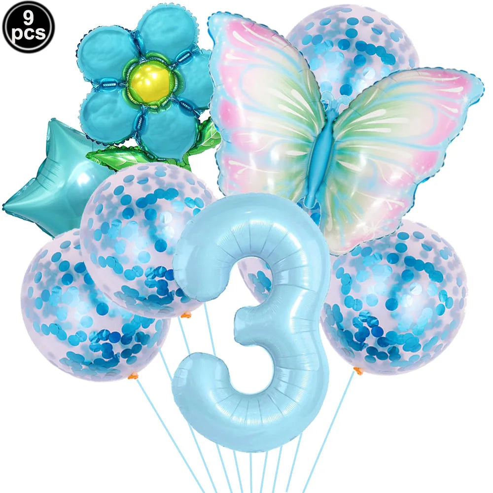 Blue Bow Birthday Party Decor Girl's Bow Birthday Decor Blue Bow Balloons Banner Garland Cake Toppers Bow Themed Party Decor