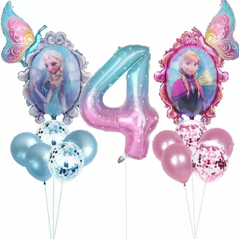 Frozen Foil Balloons Garland Arch Kit Blue Anime Number 1-9th Birthday Party Decor for Girls Wedding Baby Shower Party Supplies