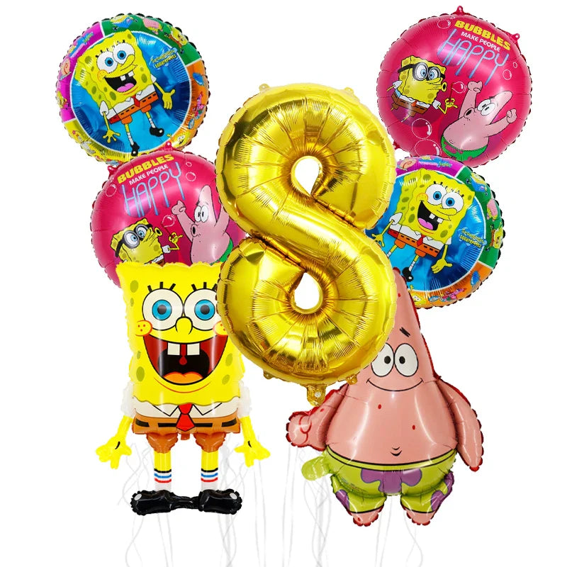 7pcs Spongebob Birthday Balloon Set Patrick Star Foil Number Latex Balloon Baby Shower Party Decorations Supplies Globos