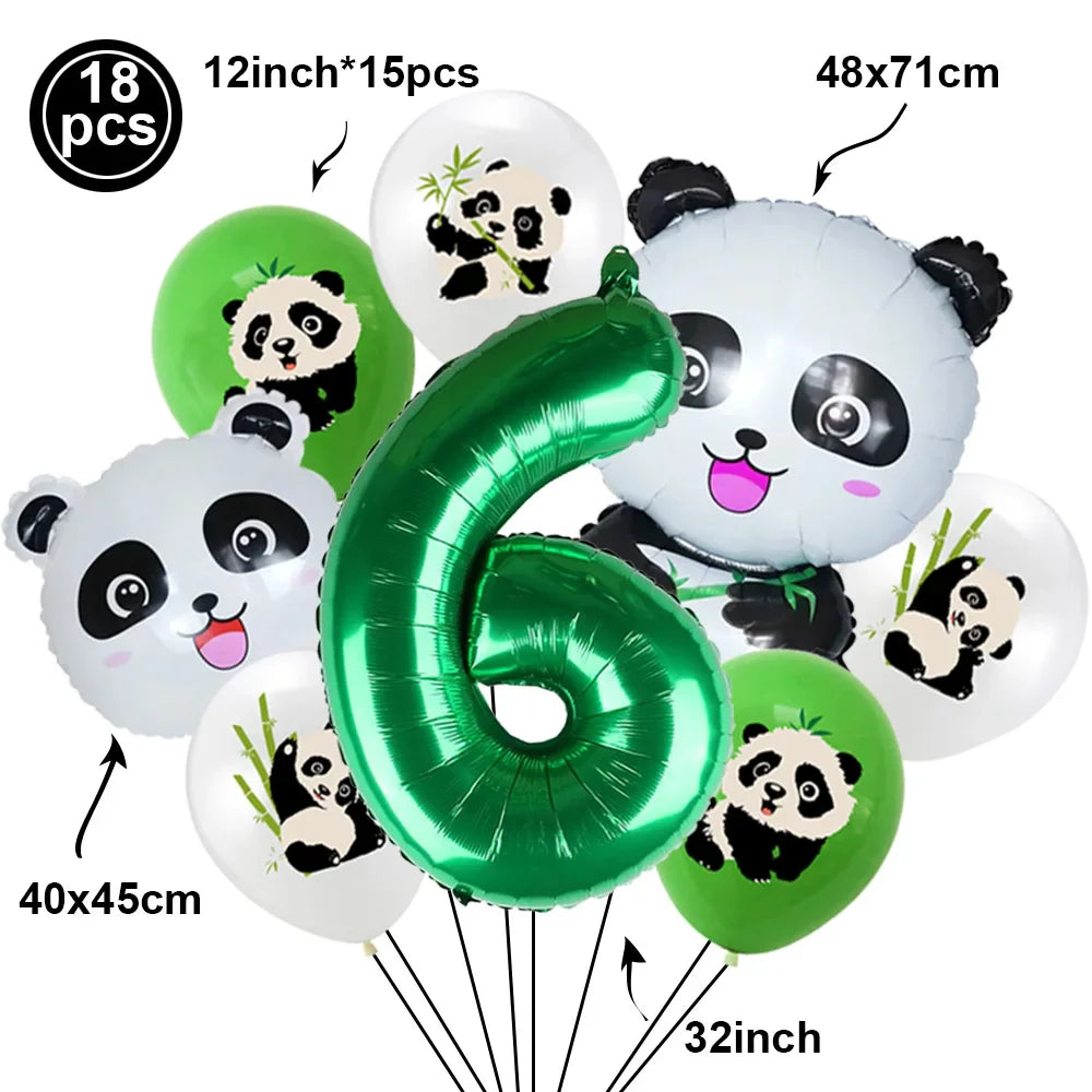 Cartoon Panda Animal Green 32inch Foil Number Balloon Set Children Birthday Party DIY Decoration Baby Shower Kids Animal Balloon