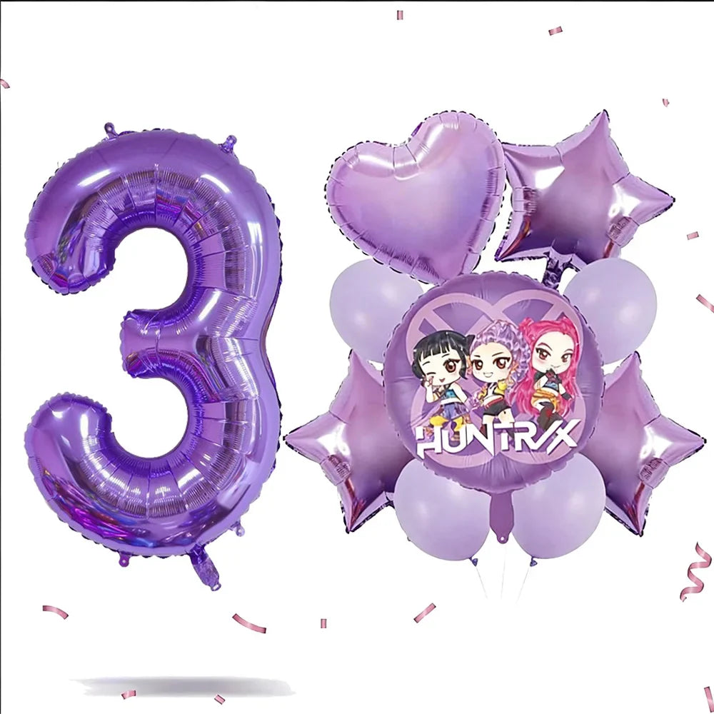 Kpop Dragon Zoey Balloon Arch Set Purple Number 1 8 Foil Balloons For Girls Birthday Party Baby Shower Decoration