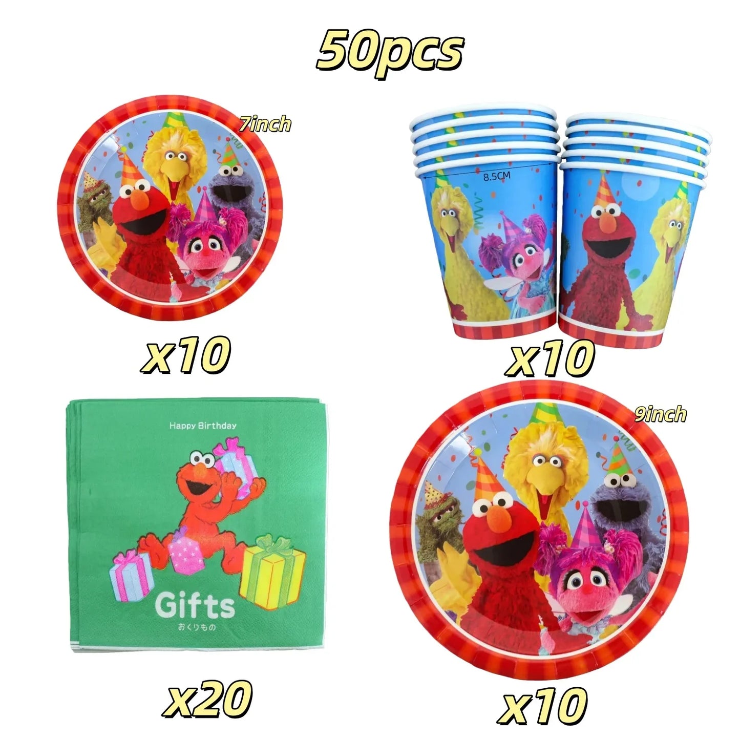 Cute S&Sesames Street Birthday Party Decorations Moster Theme Tableware Cake Topper Balloon Party Favors Kids Baby Shower Decor