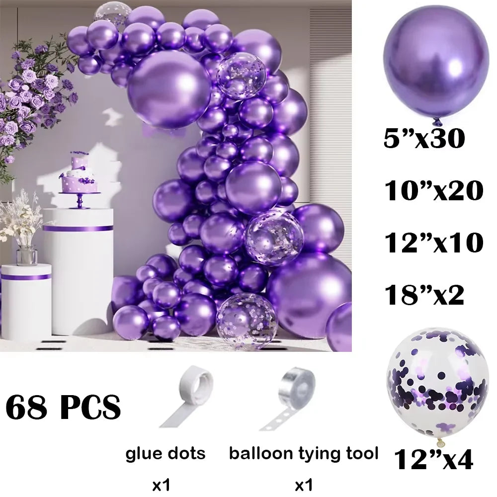 68Pcs Metallic Silver Balloons Garland Arch Kit Chrome Silver Confetti Latex Ballon Graduation Wedding Birthday Party Decoration
