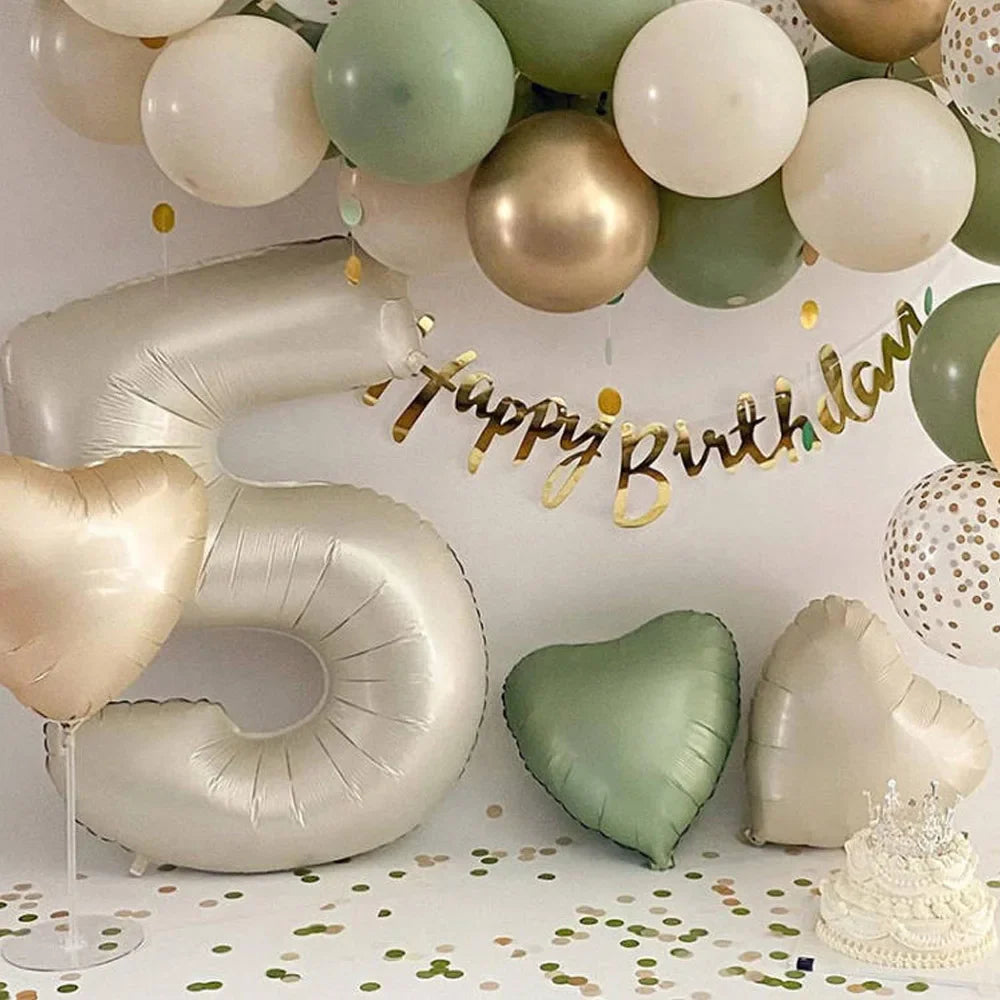 1Pcs Cream Number Birthday Balloons 32/40inch White Brown Caramel Beige Large Number Foil Balloon for Birthday Anniversary Decor