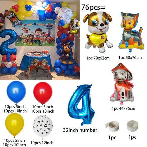 76pcs PAW Patrol Balloons Arch Garland Kit Latex Balloon Number Balls
