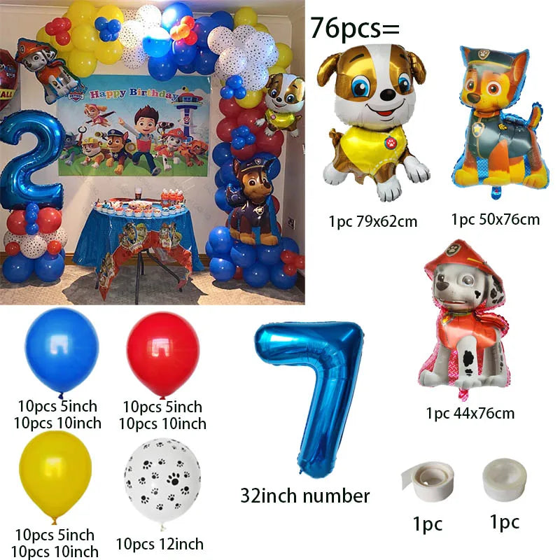 76pcs PAW Patrol Balloons Arch Garland Kit Latex Balloon Number Balls