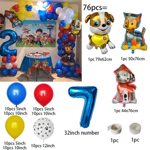 76pcs PAW Patrol Balloons Arch Garland Kit Latex Balloon Number Balls