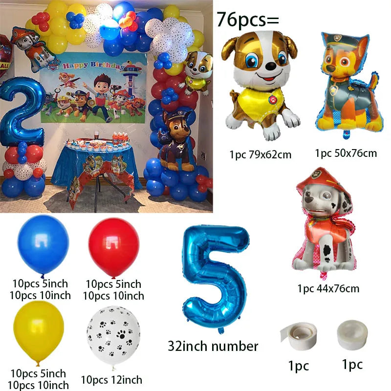 76pcs PAW Patrol Balloons Arch Garland Kit Latex Balloon Number Balls