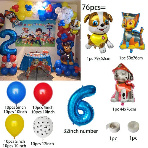 76pcs PAW Patrol Balloons Arch Garland Kit Latex Balloon Number Balls