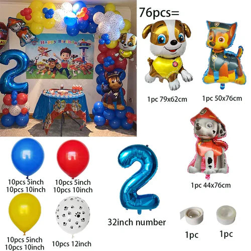 76pcs PAW Patrol Balloons Arch Garland Kit Latex Balloon Number Balls
