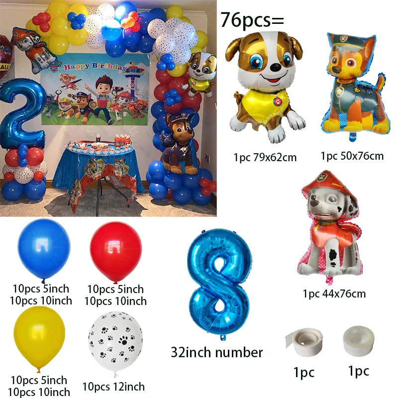 76pcs PAW Patrol Balloons Arch Garland Kit Latex Balloon Number Balls
