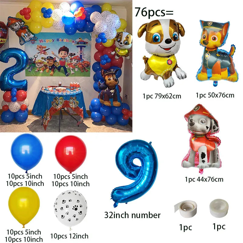 76pcs PAW Patrol Balloons Arch Garland Kit Latex Balloon Number Balls