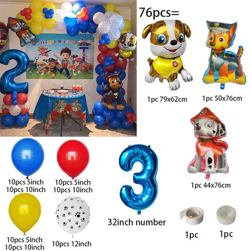 76pcs PAW Patrol Balloons Arch Garland Kit Latex Balloon Number Balls