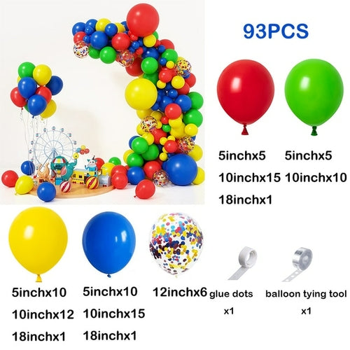 Carnival Circus Balloon Garland Arch Kit Red Blue Yellow Confetti