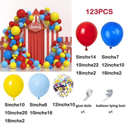 Carnival Circus Balloon Garland Arch Kit Red Blue Yellow Confetti