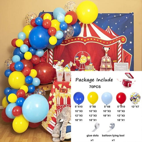 Carnival Circus Balloon Garland Arch Kit Red Blue Yellow Confetti