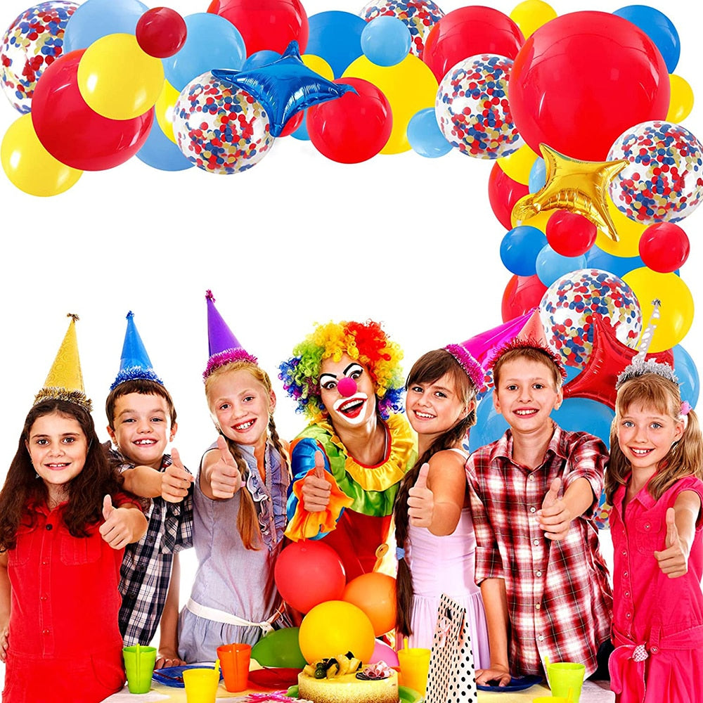 Carnival Circus Balloon Garland Arch Kit Red Blue Yellow Confetti