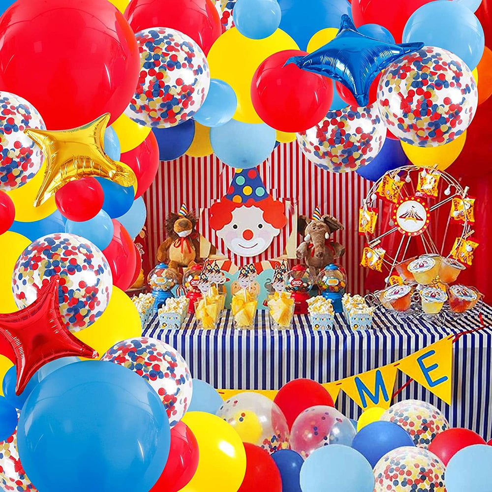 Carnival Circus Balloon Garland Arch Kit Red Blue Yellow Confetti