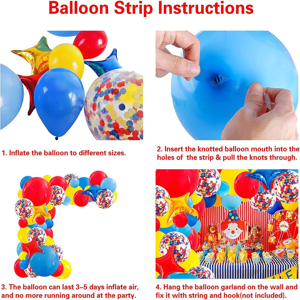 Carnival Circus Balloon Garland Arch Kit Red Blue Yellow Confetti
