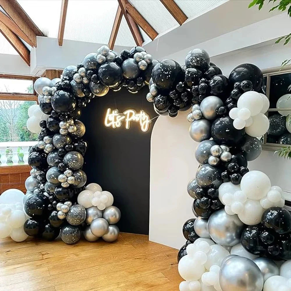 Black White Balloons Garland Metal Silver Balloon Arch Kit 18th