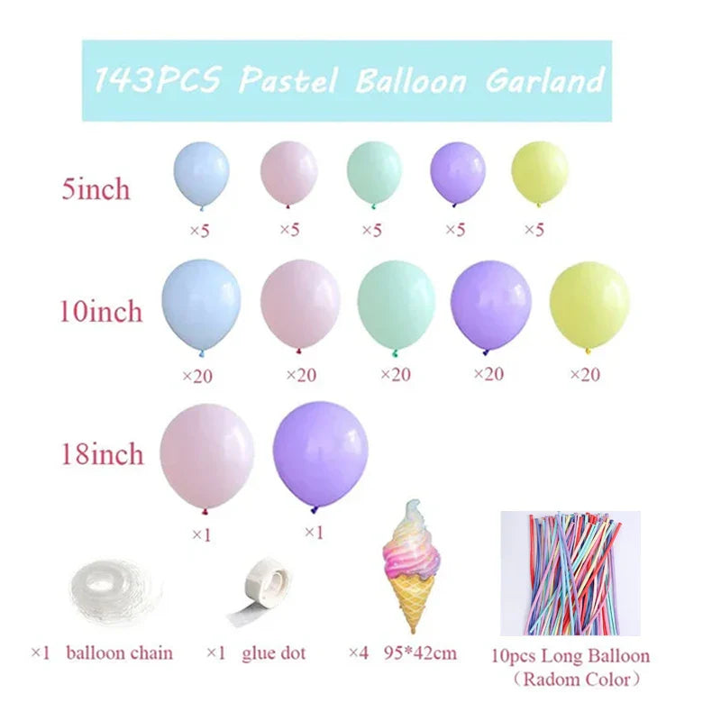 Colorful Pastel Balloon Arch Garland Kit Ice Cream Donut Helium Foil