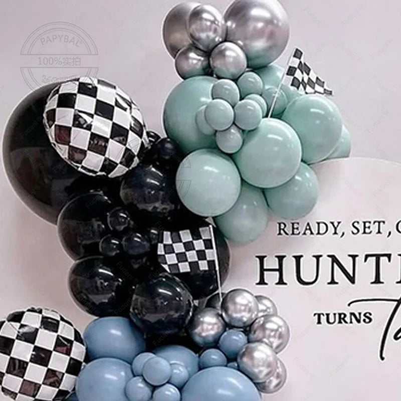 109Pcs Race Car Theme Balloon Garland Arch Kit Blue Black Latex
