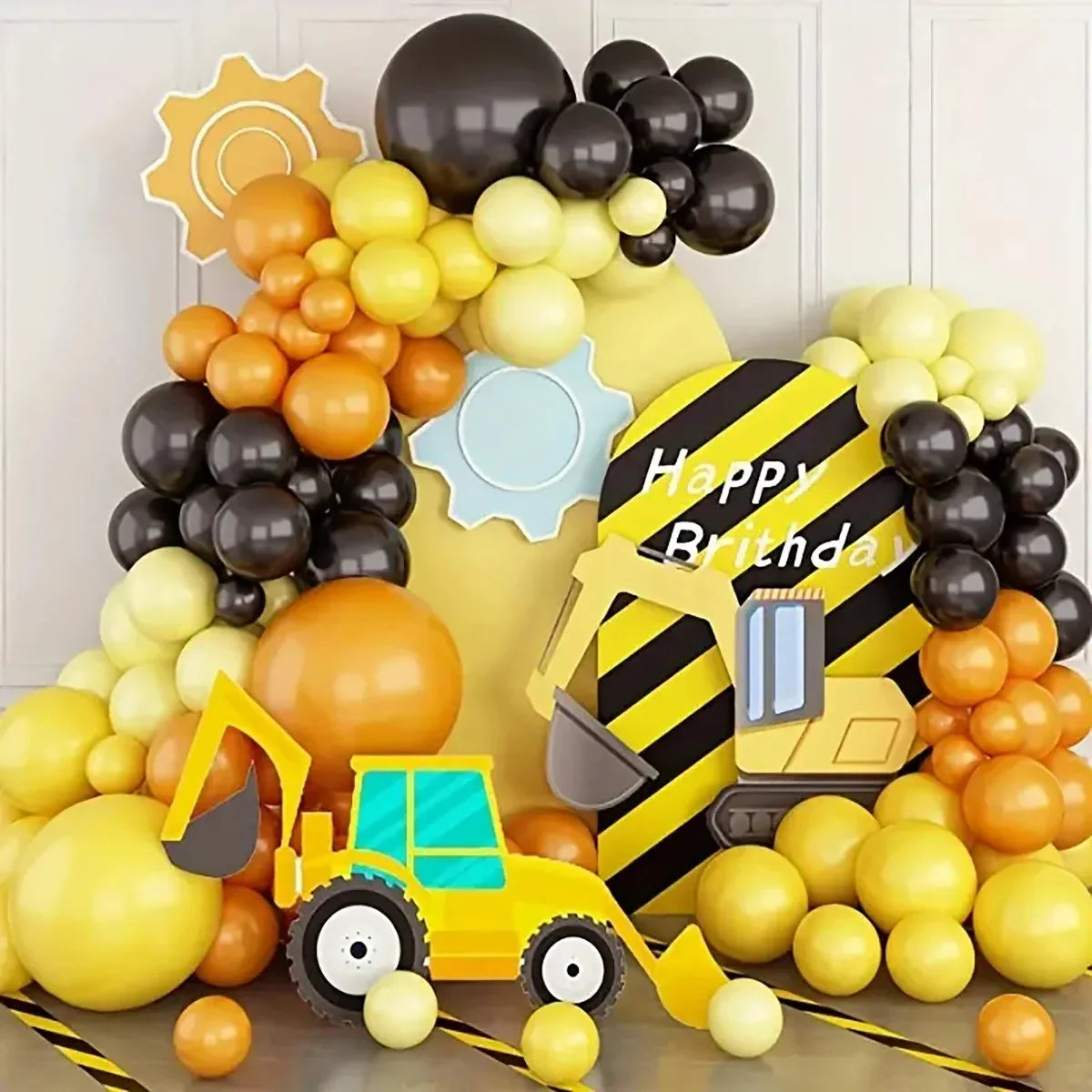 166pcs Engineering Car Theme Yellow Orange Latex Balloon Garland Arch