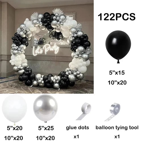 Black White Balloons Garland Metal Silver Balloon Arch Kit 18th